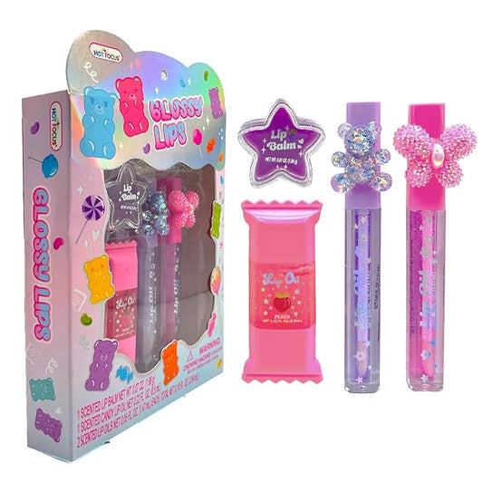 Hot Focus | Glossy Lips Gummy Bear Edition – Sweet Flavored Lip Glosses, Assorted Candy & Ice Cream Gloss Flavors, Non-Toxic Makeup for Kids & Teens