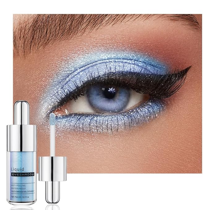 Sky Blue Chameleon Shimmer Liquid Eyeshadow, Longwear Waterproof Lightweight Eye Shadow Cream, Buildable Blendable Eye Makeup,Vegan Cruelty-Free Paraben-Free for Older Women Stage makeup 10#
