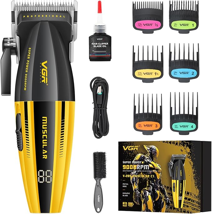 VGR 285 Fresh Fade Hair Clippers for Men, 9000RPM Professional Barber Clippers for Hair Cutting, Cordless Small Hair Trimmer Lightweight Versatile Barber Kit with 6 Magnetic Guide Combs, LED Display