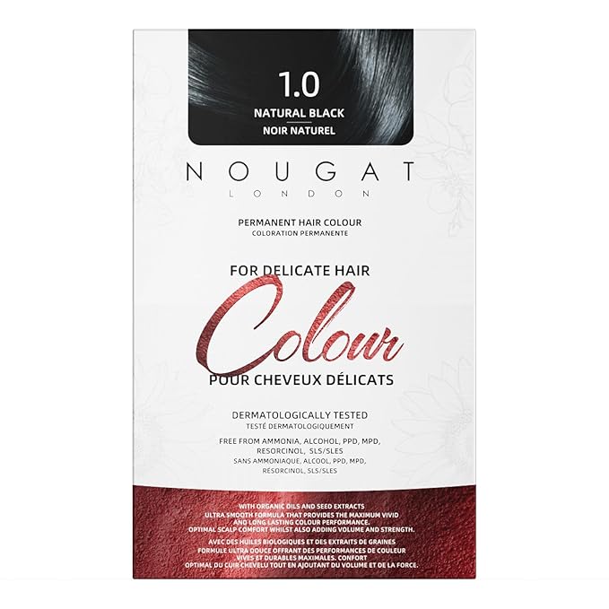 NOUGAT Natural Black Permanent Hair Color Kit - 100% Gray Coverage, Ammonia Free & PPD Free for Sensitive Scalp - 3-in-1 Color, Repair & Nourish System with Anti-Aging Hair Mask & Essence
