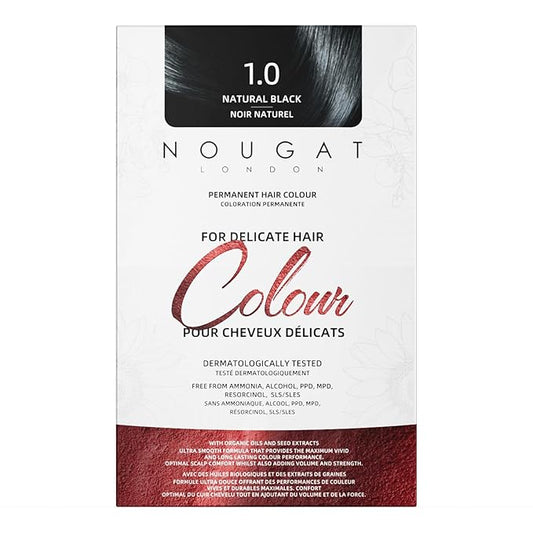 NOUGAT Natural Black Permanent Hair Color Kit - 100% Gray Coverage, Ammonia Free & PPD Free for Sensitive Scalp - 3-in-1 Color, Repair & Nourish System with Anti-Aging Hair Mask & Essence