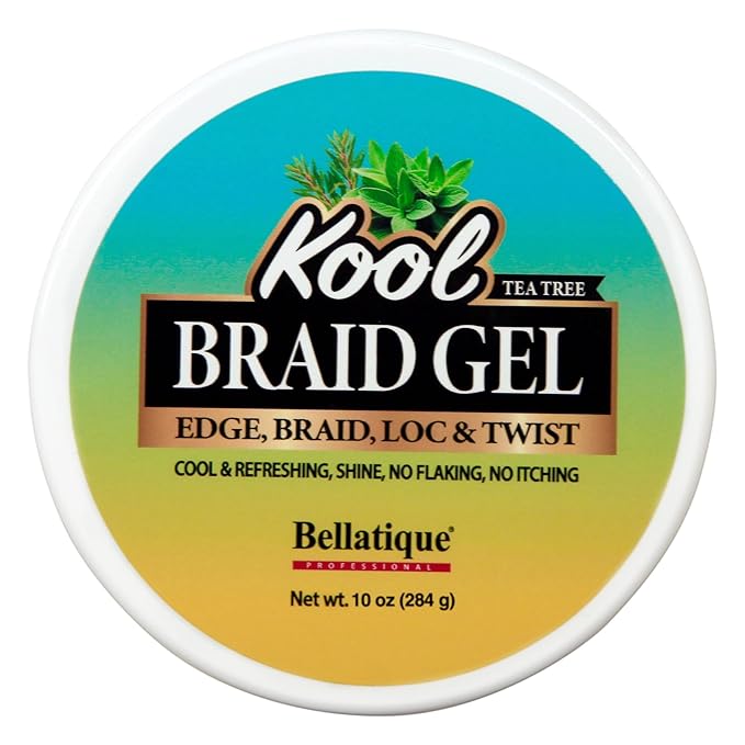 BELLATIQUE KOOL Braiding Gel Maximum Hold for LOC & Twist - No Flaking, No Whitening, Fast Drying, High Shine, Cool & Refreshing, Long Lasting Hold (10 oz)