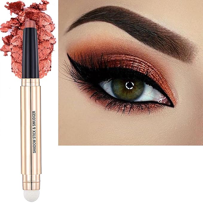 Orange Copper Eyeshadow Stick Makeup Cream Glitter Shimmer Bronze Eyeshadow Pencil Hypoallergenic Waterproof Long Lasting Eye Shadow Highlighter Eye Liner Pen Multi-Dimensional Eyes Look