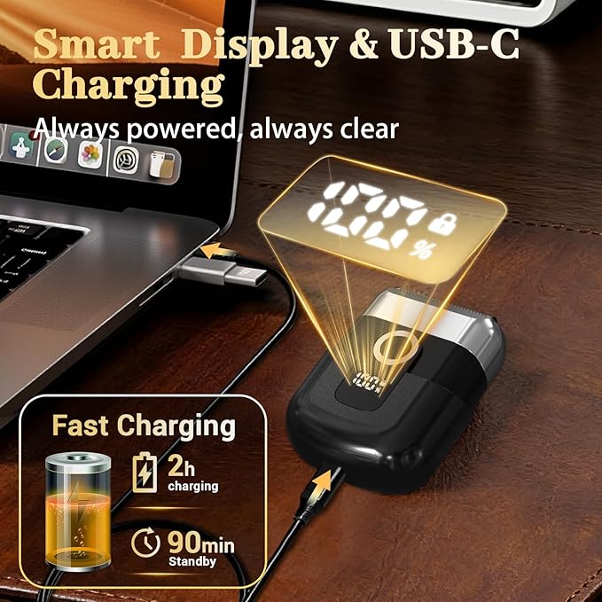 Electric Foil Shaver for Men: Mini Electric Razor for Face/Beard - 3 Floating Blades Cordless Razor with LED Display - IPX7 Waterproof Wet Dry Shaving for Travel & Home, USB Type C