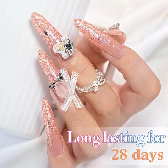 Double Rhythm 0.5Oz Glitter Gel Polish Same Color Same Bollte Shimmer Reflective Color for Nail Art Salon DIY Soak Off 15ml Nail Lamp Gel Polish at Home (Shell Peach-B1206)