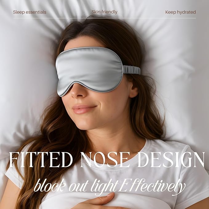 LCBD Silk Satin Sleeping Eye Mask, Silvergrey Sleep Eye Mask Night Blindfold for Women and Men, Soft Breathable Blackout Eyeshade Eye Cover for Travel, Wedding Bridesmaid Gift
