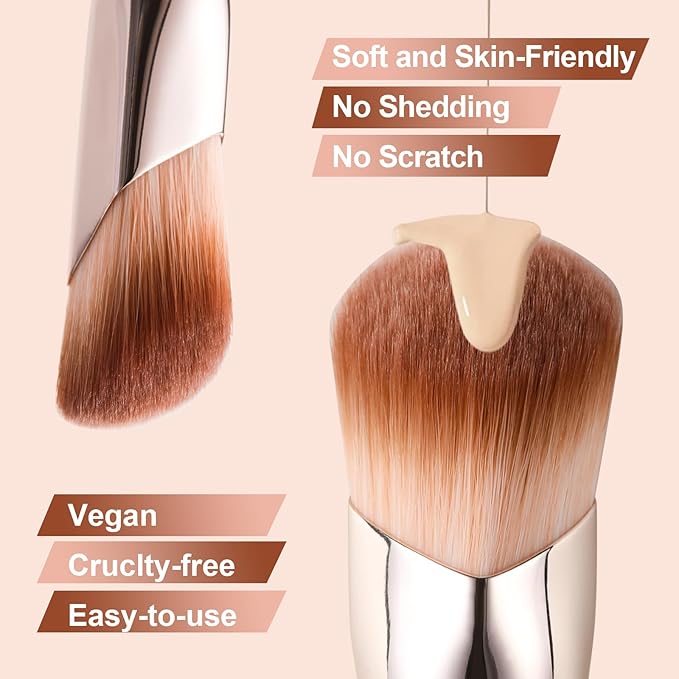 Angled Foundation Brush and Concealer Brush, Makeup Brushes Set for Liquid Foundation, Contour & Concealer, Angled & Blending Brushes to Tap, Blend & Set Flawless Face, Eye, Nose Makeup with Powder