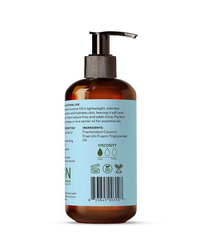 Best of Nature 100% Pure Fractionated Coconut Oil - Natural Massage Oil, Unscented Moisturizer for Men and Women, for Skincare and Hair Care, Carrier for Essential Oils and Aromatherapy, 8 oz