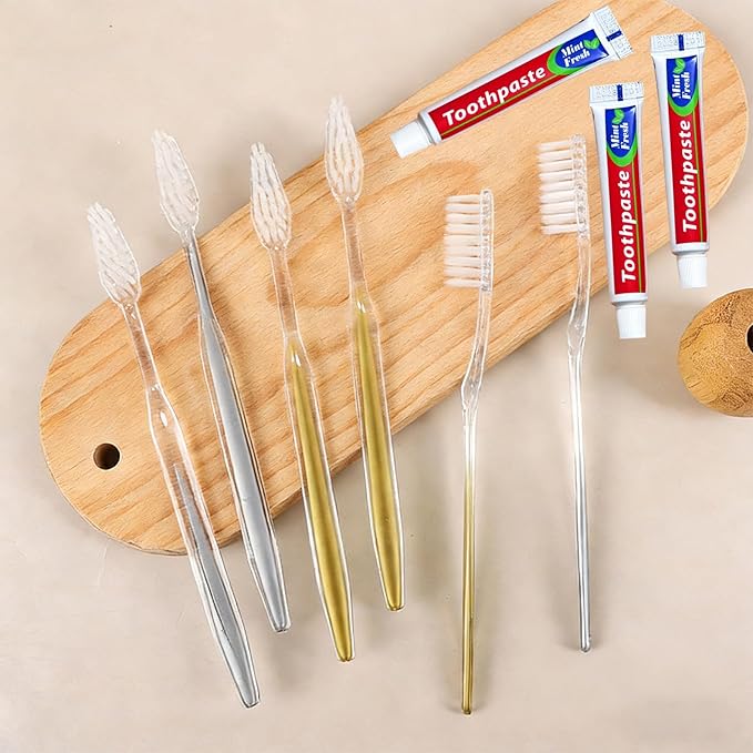50pcs Disposable Toothbrushes with Toothpaste Individually Wrapped, 2 Color Disposable Toothbrush, 10g Toothpaste, Bulk Toothbrush Kit for Travel,Homeless,Hotel,Charity