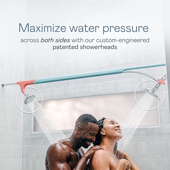 BOONA Original Double Shower Head as Seen on Shark Tank | Tandem Shower for Couples | High Water Pressure, with 3 Flow Settings | Easy DIY Install, Retro Miami