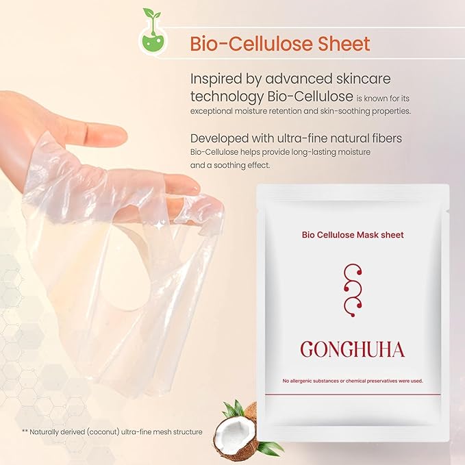 GONGHUHA Korean Bio Cellulose Face Mask Sheet for Deep Hydrating, Soothing, and Refreshing Skin – Facial Mask for Women and Men, Self-Care Sheet Mask for All Skin Types (1 Sheet)
