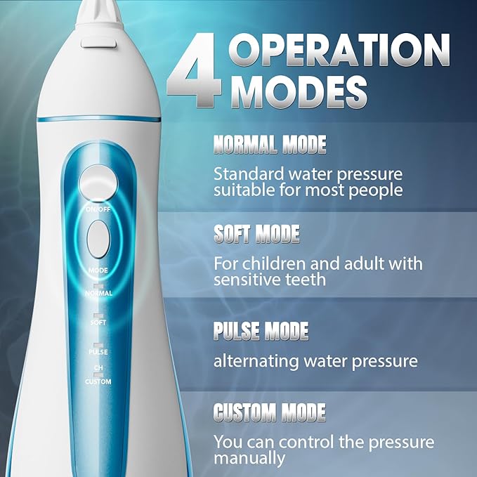 Nicwell Water Dental Flosser Pick for Teeth: 4 Modes Cordless Portable Rechargeable Oral Irrigator IPX7 Waterproof Cleaner Pik Deep Cleaning Flossing Pic Machine for Home Travel