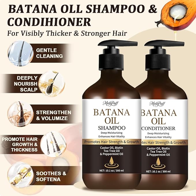 Batana Oil Shampoo & Conditioner Set for Hair Growth & Thickening - With Biotin, Keratin, Tea Tree & Rosemary - Strengthens & Volumizes Thin Hair - Daily Hair Care for Men & Women