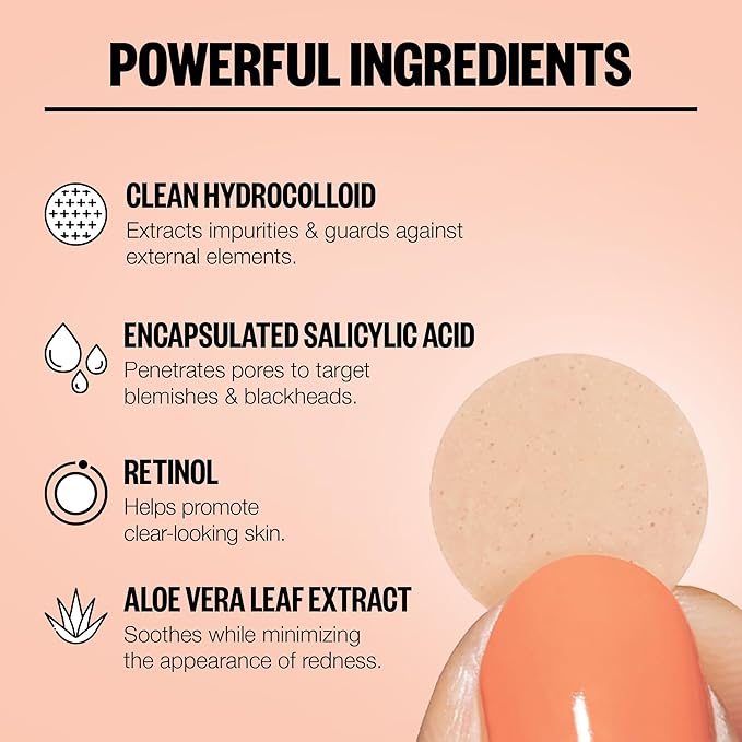 PEACE OUT Acne Healing Dots Hydrocolloid Pimple Patches, Acne Spot Treatment with Salicylic Acid, Retinol, and Aloe Vera for Blemishes and Breakouts, 40 Count