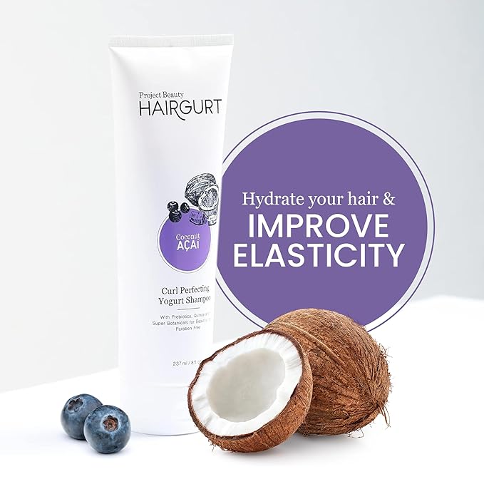 Hairgurt Coconut Acai Curl Perfecting Yogurt Shampoo – Enhances Curly & Wavy Hair – Sulfate-Free, Natural Formula, 8 oz