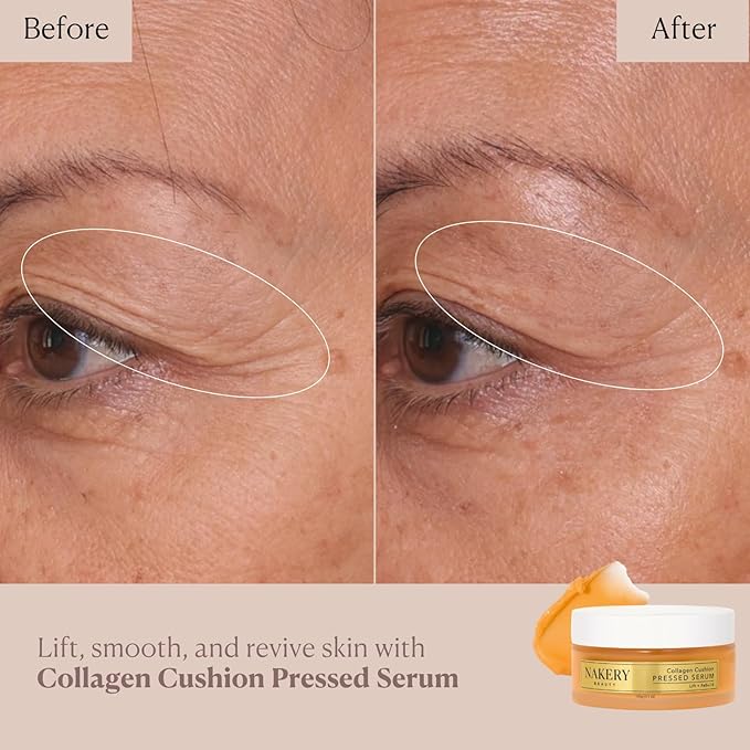 Nakery Collagen Cushion Pressed Serum, Anti Aging Face Cream and Hydrating Serum with Retinol and Peptides, Skin Tightening Cream for Wrinkles and Stretch Marks, Smooths Texture, Made in USA