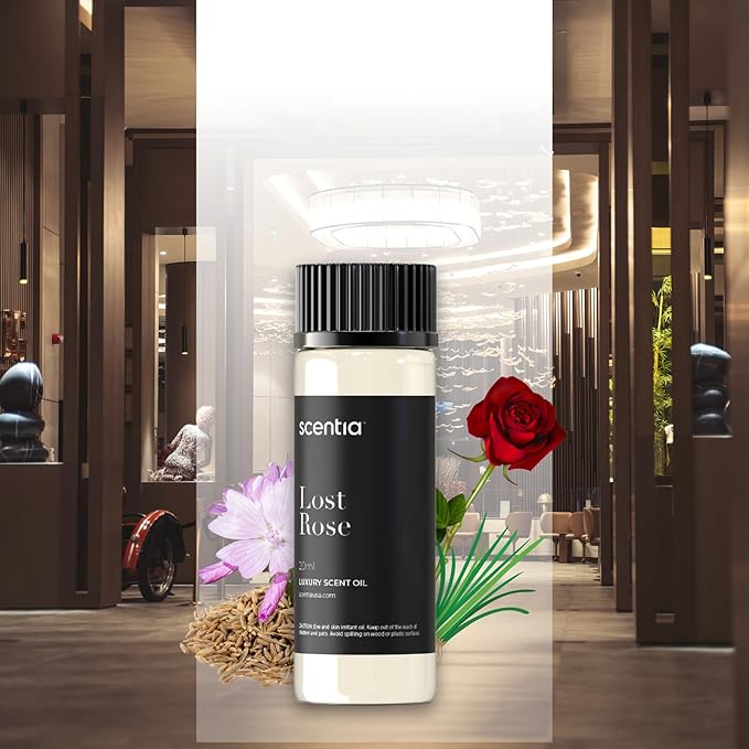 Scentia Premium Essential Oil Blend Inspired by Fairmont Hotel Scent - 20 mL 0.67 fl oz - Diffuser Oil Blend Rose, Oud Wood & Clove Notes for Aromatherapy Diffusers Humidifiers - Lost Rose
