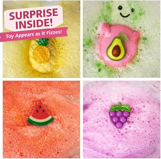 Fruit-Shaped Bath Bombs for Kids, Teen Girls & Boys – XL Scented Bath Bombs with Surprise Toy Inside, Natural Non-Toxic 6 Pack Gift Set for Birthdays & Valentine’s Day