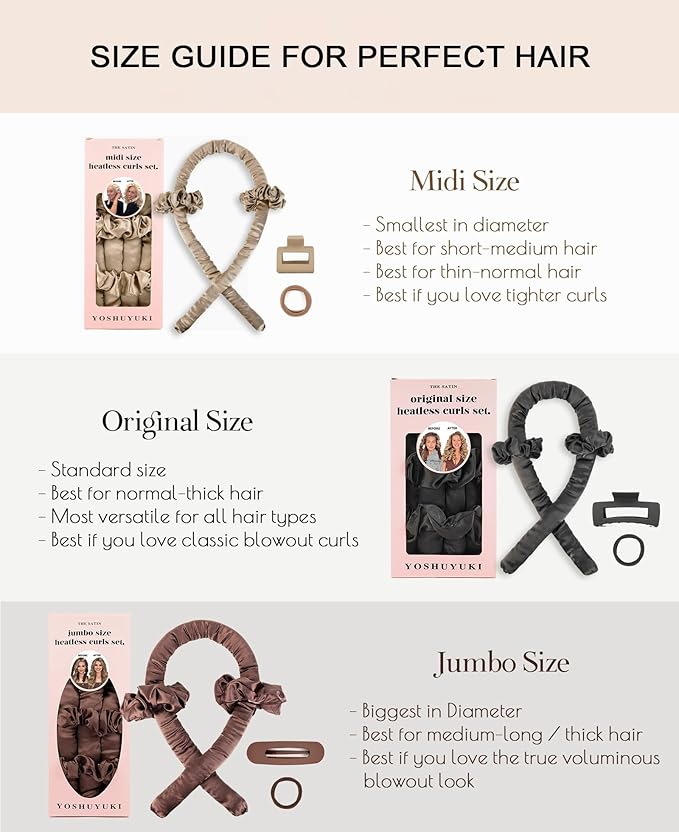 Midi Heatless Curls Overnight Hair Curlers to Sleep In Small Hair Rollers for Short Medium Hair No Heat Overnight Curls, Soft Satin Flexi Rods Heatless Curling Rod Set Styling Tools for Women
