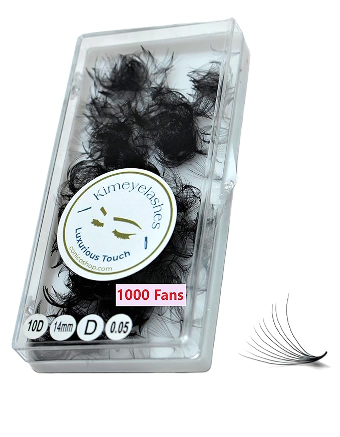 Kimeyelashes 8D 9D 10D 12D - 0.05 C and D Curl 500-1000 Premade volume fans loose Fans, Handmade eyelash extensions supplies Russian volume lash promade fan (13mm, 10D - Curl C)