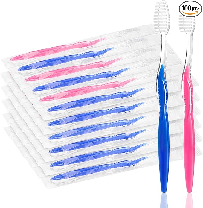 100 pcs Prepasted Disposable Toothbrushes Bulk Individually Wrapped Pre Pasted Soft Bristle Tooth Brush Set Travel Toothbrushes for Homeless Gift Hotel Camping Travel