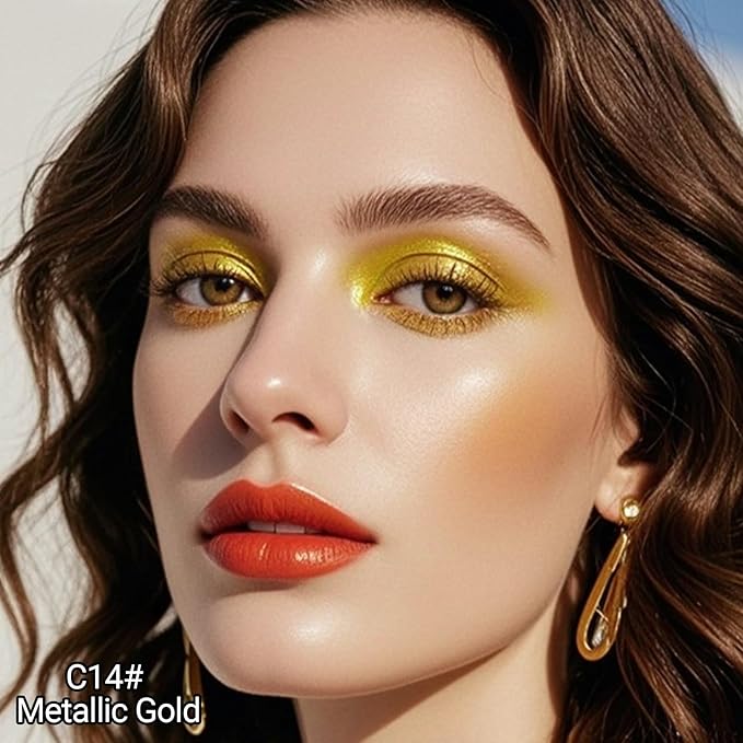 Erinde Waterproof Cream Eyeshadow Stick, Metallic Gold Shimmer Eye Shadow Sticks, Cream to Powder Eyeshadow Crayon, Buildable & Blendable Long-Lasting Eye Shadow Stick, Vegan & Cruelty-Free, C14