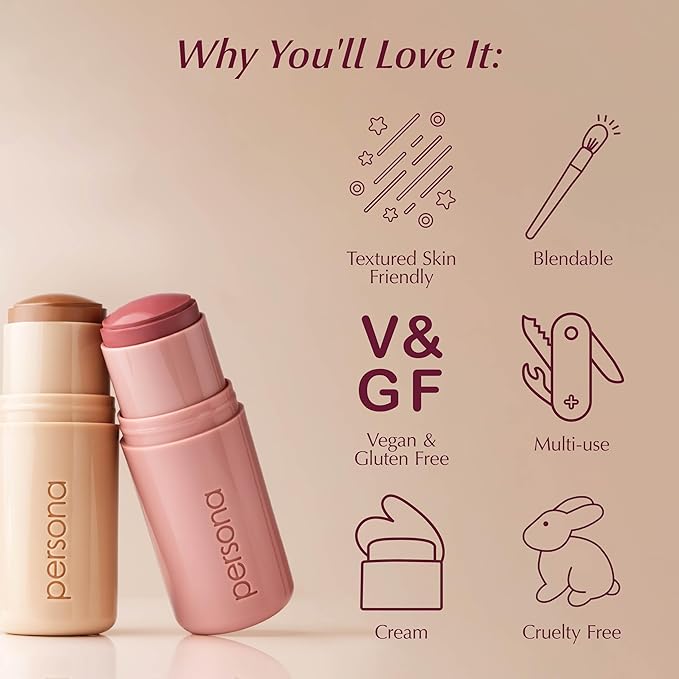 PERSONA Dreamstick Cream Bronzer | Lightweight, Blendable & Non-Comedogenic | With Kaolin, Nylon-12, White & Green Tea Extracts | Vegan, Cruelty-Free Glow Stick (0.32 oz) | Made in USA, Sahara