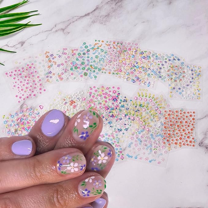 30 Sheets Flower Nail Art Stickers Self Adhesive Colorful Flower Nail Decals for Nail Art Designs Spring Summer Nail Decals Floral Daisy Heart Nail Supplies for Women Manicure DIY Decorations