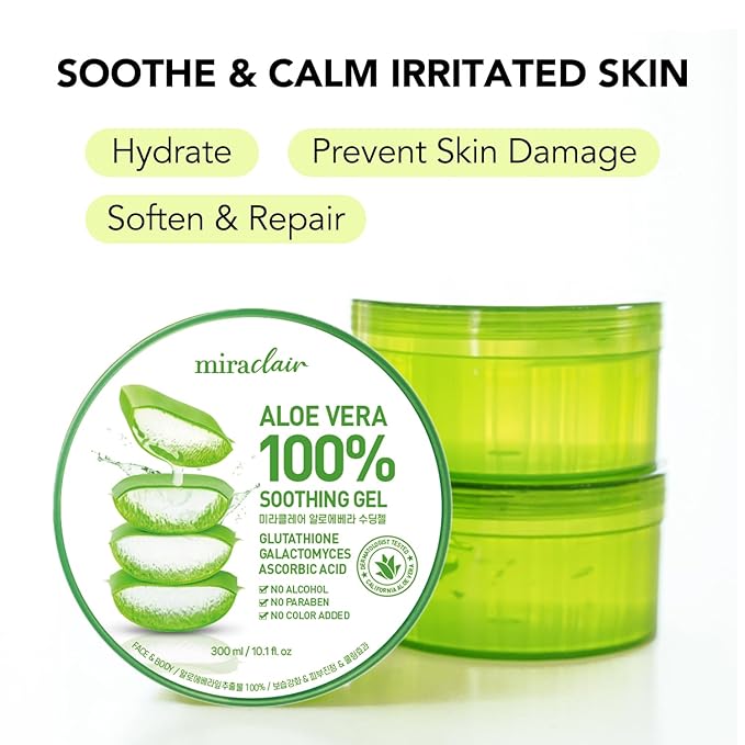 MIRACLAIR Aloe Vera Gel for Face, Skin, Hair & Sunburn Relief, Made with 100% Pure Aloe Gel for All Skin Types. Made in Korea. 300ml (10.1fl.oz) (3)