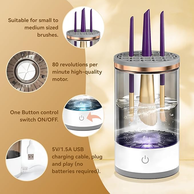Electric Makeup Brush Cleaner - Portable Compact Design for Travel Home Use - Professional Makeup Brush Cleaning Machine - Automatic Makeup Brush Cleaner