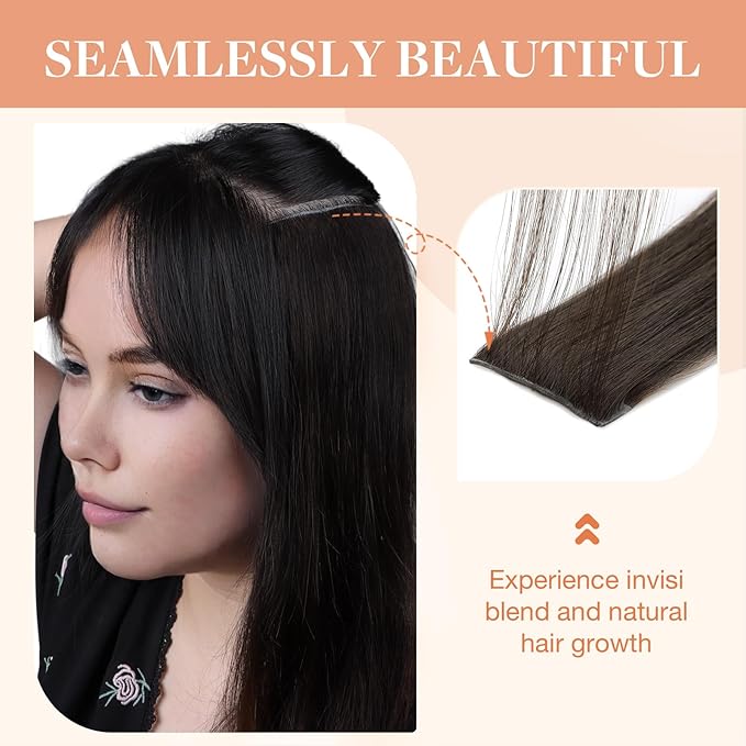 GOO GOO Invisi Edge Clip in Hair Extensions 22inch 160g 7Pcs Injected Seamless PU Clip in Hair Extensions, Virgin Real Human Hair, #2A Light Brown