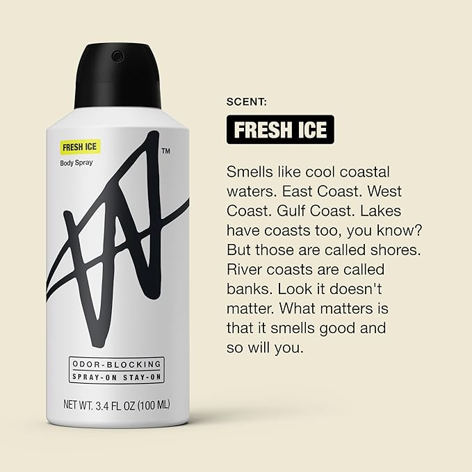 Jake Paul Fresh Ice Body Spray for Men By W, Odor Blocking Body Deodorant, Long Lasting Protection, 3.4 fl oz (Pack of 3)