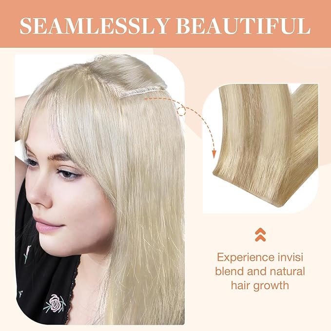GOO GOO Invisi Edge Clip in Hair Extensions Set, 12inch 85g, 5pcs Injected Seamless PU Clip ins and 2pcs Classical PU Clip ins Virgin Real Human Hair, #P18A/613A