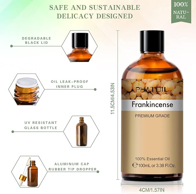 PHATOIL Frankincense Essential Oil 100ML, Essential Oils for Diffuser, Humidifier, Aromatherapy, Perfect for DIY Soap, Candle, Bath Bombs Making