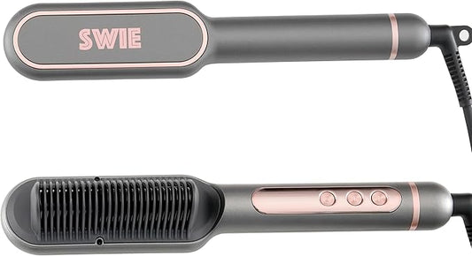 SWIE Straightening Brush Styler. Quicker, Easier and More Convenient Straightener for Smooth, Shiny and Frizz-Free Hair. Versatility in Styling - Straight, Soft Curl or Waves. for All Hair Types