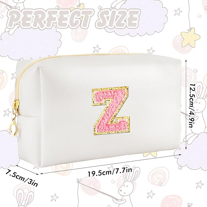 URSKYTOUS Initial Makeup Bag Personalized Preppy Travel Small Cosmetic Bag Cute PU White Chenille Letter Makeup Pouch for Purse Waterproof Zippered Toiletry Organizer for Women Girls Kids Friends (Z)