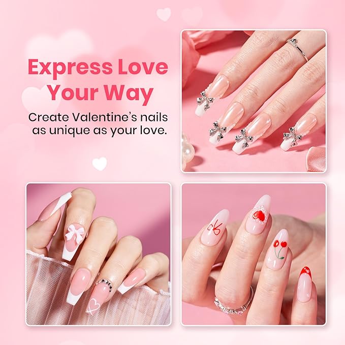 Beetles Valentine’s Day Gift Rhinestones Glue Kit - 3D Gel Nail Art & Sculpting Gel Glue and with Heart Charm Diamond Jewelry, Nail Decorations for DIY Gel Nail Polish