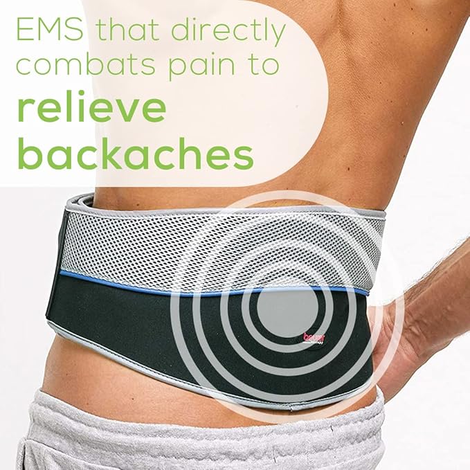 Beurer EM38 Lower Back Pain Relief Belt, TENS Unit Muscle Stimulator | 4 Electrodes | Adjustable & Breathable | Women & Men | Fits 30”-55” Waist | Lower Back Support, Lumbar Support, Back Brace Belt