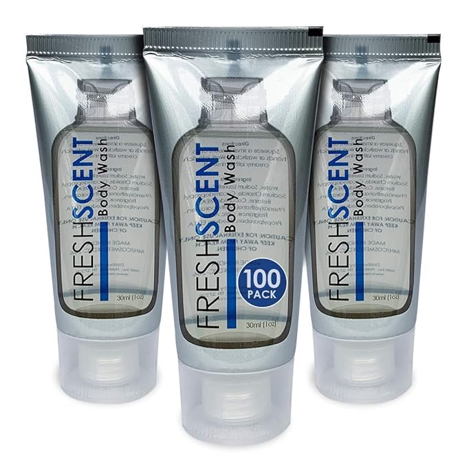 Freshscent Body Wash 1oz (100 Pack) Hotel Travel Size, Bulk Amenities and Toiletries for Hospitality
