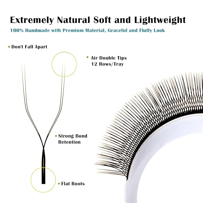 DeceMars U Eyelash Extensions Supplies 0.07mm C Curl 13mm Easy Fans 2D UU Eye Lashes 1400 Pcs Y Shaped Premade Soft Volume Eyelashes Brown 12 Rows Soft Wispy False Lashes (UU-0.07-C-13mm)