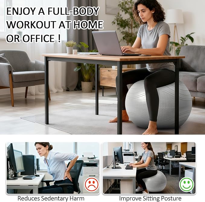 Gruper Yoga Ball, Multiple Sizes Non Slip Exercise Ball for Workout, Birthing, Balance, Stability, Pregnancy, 2200LB Capacity, Anti Burst Chair for Home and Office, Includes Quick Pump & Fitness Guide
