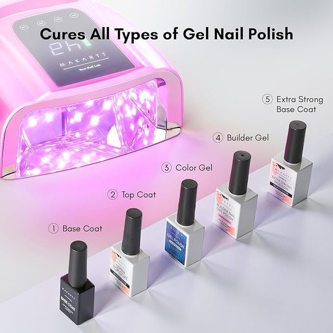 Makartt UV LED Nail Lamp – Fast Curing UV Light with Handle Nail Dryer with 42 Beads 4 Timers Cordless Rechargeable Design LCD Touchscreen & Smart Sensor(Gradient Pink)