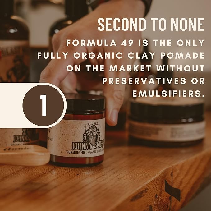 Johnny Slicks Formula 49 Clay All Organic Pomade | Firm Hold & Matte Finish (Promotes Healthy Hair Growth, Helps Hydrate Dry Skin), (2 ounce, Original)