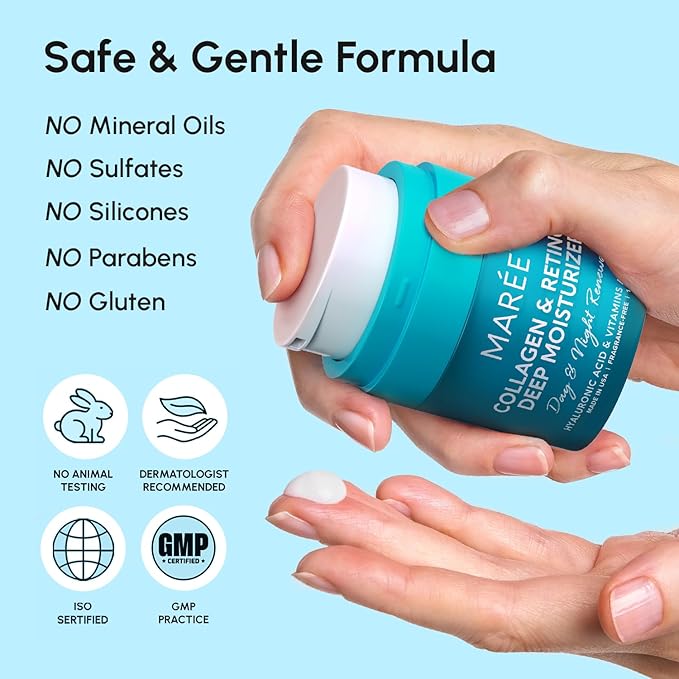 MAREE Face Moisturizer Collagen Cream for Face Gift Set 2 Pack - Hyaluronic Acid & Retinol - Anti-Aging Wrinkle Creams - Crema Para La Cara