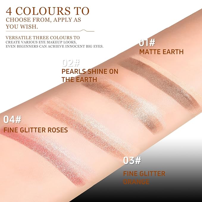 O'CHEAL Three Color Gradient Eyeshadow Stick Matte Shimmer Waterproof Long-lasting Crease-proof & easy to apply, suitable for dailymakeup touch-ups，Eye shadow pen 02#Pearls Shine On The Earth