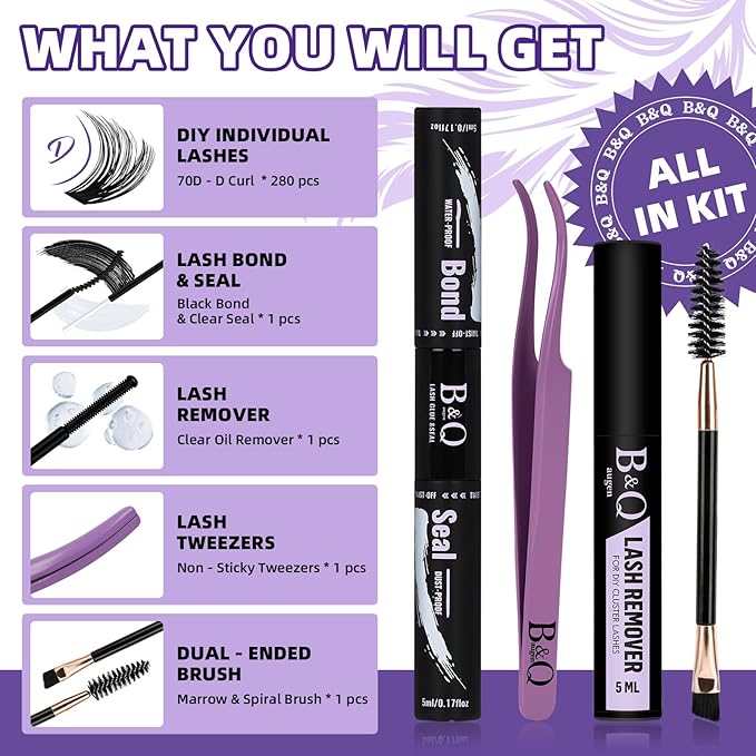B&Qaugen Lash Extension Kit for Beginners 70D Eyelash Extension Kit DIY Lash Extension Kit Ultra - Soft Volume Lash Cluster Kit 10-18mm D Curl Lash Kit Individual Lashes Kit(kit-70D-10-18MM)