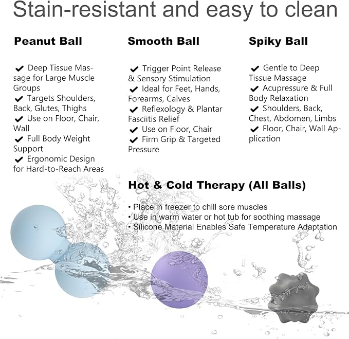 Silicone Massage Ball Set - 3 Therapy Balls for Myofascial Release, Trigger Point & Plantar Fasciitis Relief - Peanut Lacrosse Ball, Pressure Point Ball, Hip & Psoas Release Tool, Mesh Bag