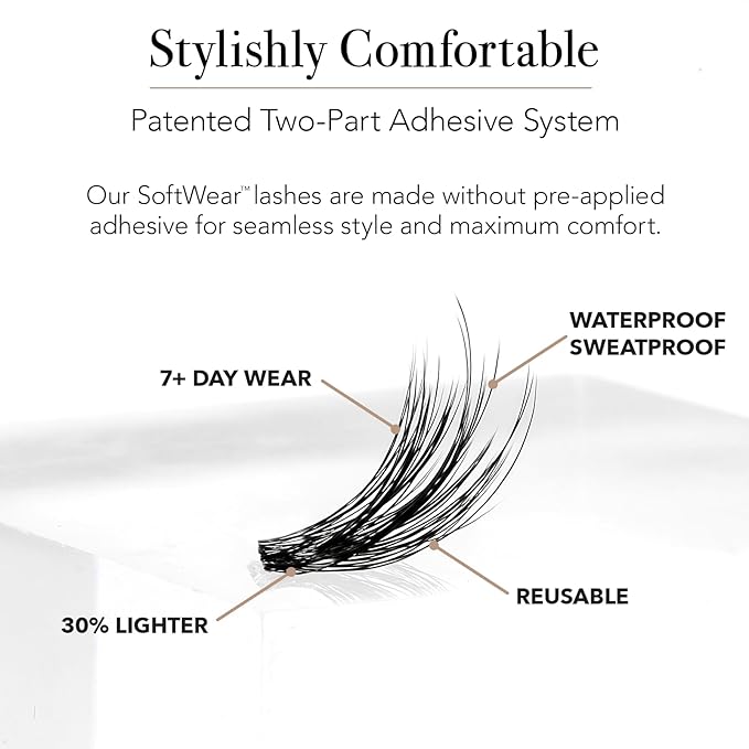 Pro Lash SoftWear Starter Lash Clusters Kit - Seamless, Lightweight Lashes - 7-Day Cluster Eyelash Extensions - 3 Sets of False Eyelashes Plus Adhesive, Remover, Tweezers - Volume No. 02 Black