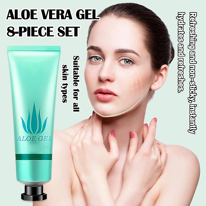 Fusang 8Pcs Organic Aloe Vera Gel for After Sun Skin Care,Natural Moisturizing Aloe Vera Gel for Face & Body,Easy to Portable Face Moisturizer,Travel Size Pure Vera Aloe Gel for all Skin Types K