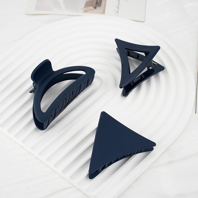 Bold Tones Hair Accessories Set - 9 Medium Hair Clips (Arched & Triangle), 1 Hair Brush | Non-Slip Hair Clips for Thin Hair (Burgundy, Navy, Forest Green)